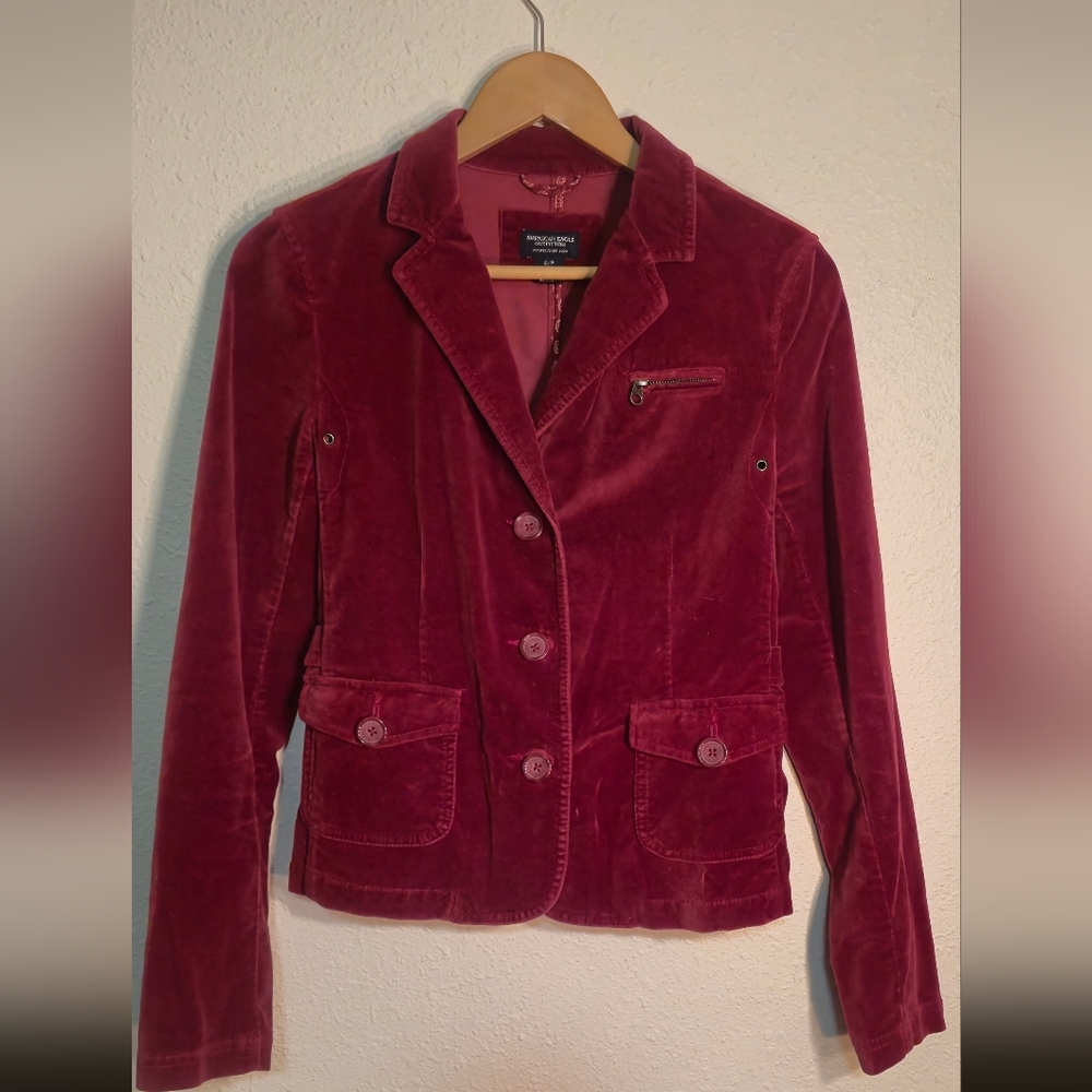 American Eagle Outfitters Burgundy Velvet Blazer